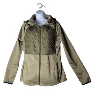 Burton Green Quilted Hooded Jacket Womens M Zip Front Outdoor Snowboarding Coat